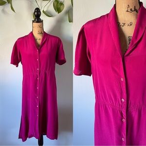 Vintage Magenta Silk Shirt Dress